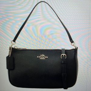 Coach Crossgrain Leather Top Handle Pouch Purse - Black NEW